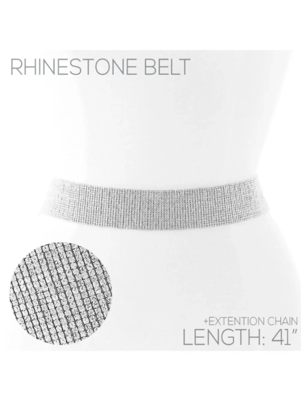 18‑Line Sparkling Rhinestone Belt – Adjustable Waist Chain w/ Extender (39–41